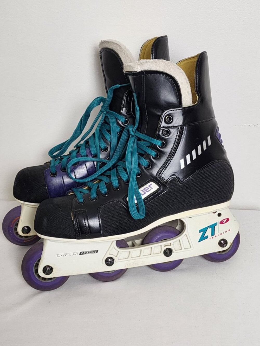 Bauer ZT 7 Training Inline Roller Blades Vtg Street Hockey Skates Teal 90s Y2K